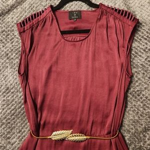 Iro dress. Eggplant. Size 42. Silk-like polyester. Peek-a-boo shoulder detail.